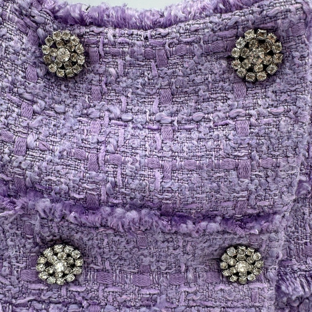 ZARA Lilac Purple Tweed Rhinestone Button Mini Dress Size Medium NWT/EUC - Picture 7 of 9